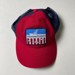 Vineyard Vines Mens Trucker Hat Baseball Cap‎ Red Blue Boat Shark Logo